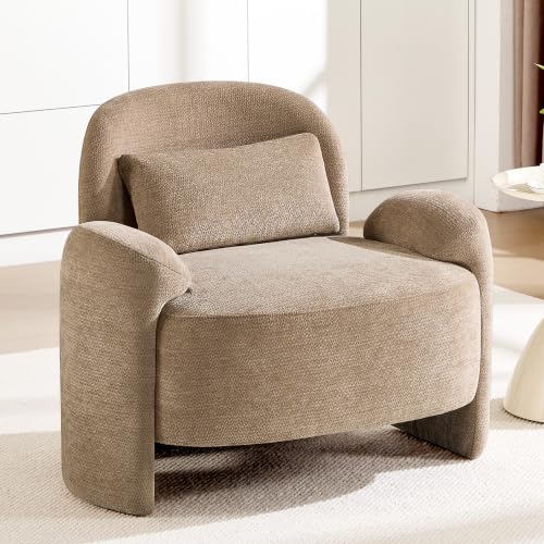 Accent Chair for Living Room, Modern Chenille Fabric Lounge Reading Sofa Chair with Lumbar Pillow, Upholstered Arm Chairs for Bedroom, Office, Brown - color: Brown