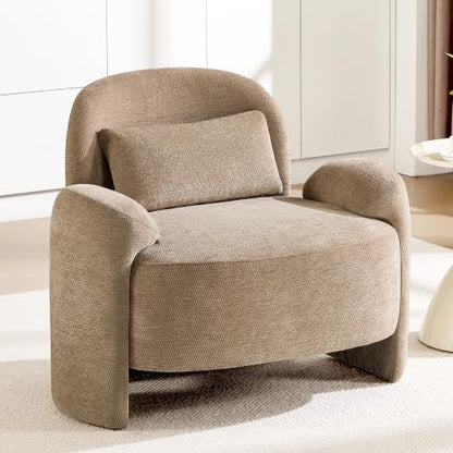 Accent Chair for Living Room, Modern Chenille Fabric Lounge Reading Sofa Chair with Lumbar Pillow, Upholstered Arm Chairs for Bedroom, Office, Brown - color: Brown