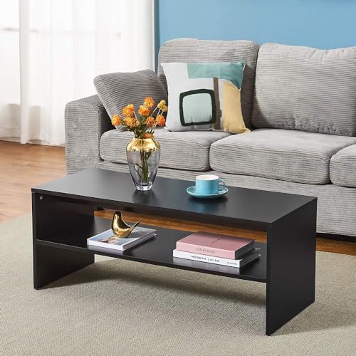 Panana 2-Tier Coffee Table Simple Couch Sofa Side End Table Tea Accent Table for Living Room Office, 39.4" x 15.7" x 15.7" (Black) - color: Black
