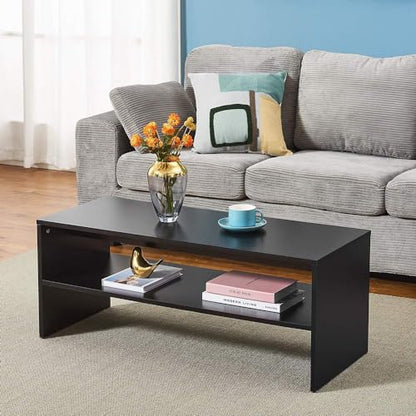 Panana 2-Tier Coffee Table Simple Couch Sofa Side End Table Tea Accent Table for Living Room Office, 39.4" x 15.7" x 15.7" (Black) - color: Black