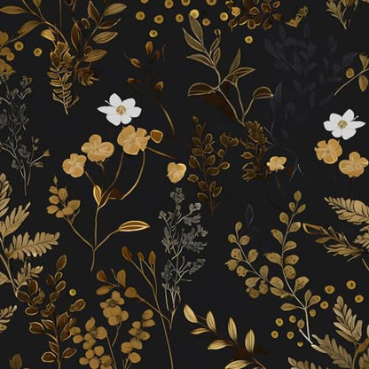 Black Floral Wallpaper Peel and Stick Wallpaper Leaf Wallpapers Gold Leaf Contact Paper for Cabinets Waterproof Self Adhesive Wall Paper for Kitchen Countertop Wall 17.5" x 118" | Waterproof Vinyl Self Adhesive Removable Renter Friendly Floral Contact Pap