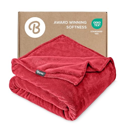 Bare Home Fleece Blanket Luxury Microplush (Full/Queen, Red) | Ultra-Soft Lightweight Blanket for Bed, Sofa, and Couch, Cozy & Warm Blanket - color: 25 - Red, size: Full/Queen