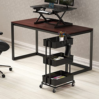 Simple Houseware 3-Tier Heavy Duty Metal Utility Rolling Cart, Black - color: Black
