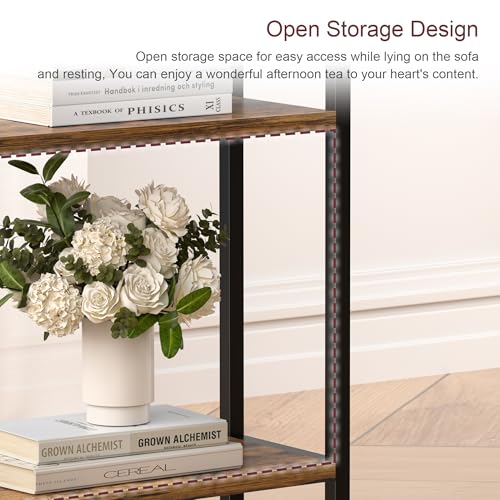 Narrow Side Table set of 2 for Small Space, 3 Tier Slim End Table, Thin Nightstand, Skinny Snack Couch Table, Sofa bedside Table in Living Room, Bedroom, Study, kitchen and Balcony (Rustic Brown) - color: Rustic Brown, size: 3-Tier (7.9''D*17''W*26.6''H)