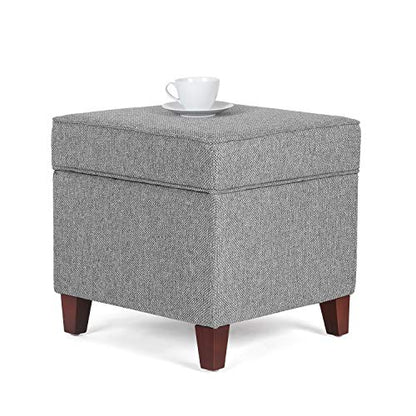 Linen Storage Ottoman with Wooden Legs, 17" Square Upholstered Flip-Top Footrest Stool, Extra Seat or Coffee Table for Living Room, Bedroom, Entryway, Grey - color: Grey