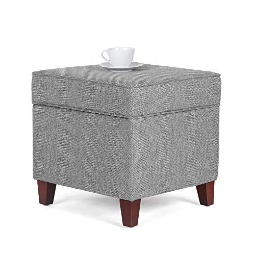 Linen Storage Ottoman with Wooden Legs, 17" Square Upholstered Flip-Top Footrest Stool, Extra Seat or Coffee Table for Living Room, Bedroom, Entryway, Grey - color: Grey