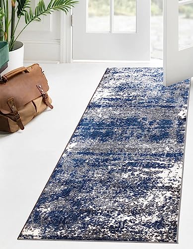 Keen Home Design Runner Rugs - 32"x119" Non-Shedding, Thick Pile Abstract Rugs for Kitchen, Living Room, Bedroom, Dining Room, Entryway - Size: 2'8" x 9'11", Abstract Navy/Gray - color: Abstract Navy/Gray, size: 2'8" x 9'11" (Runner)