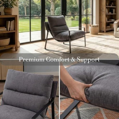 Set of 2 Modern Accent Chair, Linen Living Room Chair, Grey | Comfy Armchairs, Upholstered Lounge Armchair, Removable Seat Cushion, Black Metal Frame, For Reading Room, Bedroom, Balcony - color: Grey, size: 2PCS
