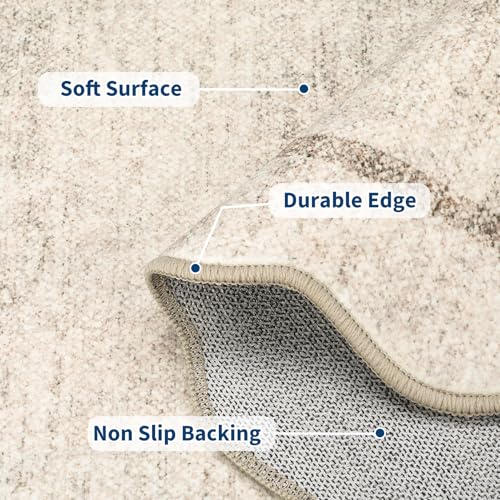 GarveeHome Scalloped Washable Small Round Rug 3 ft Non-Slip，Beige | Round Area Rugs, Nursery Rug, Soft Solid Beige Circle Low Pile Stain Resistant Carpet for Bedroom Entryway Kitchen Bathroom - color: Beige, size: 3' x 3' (Round)