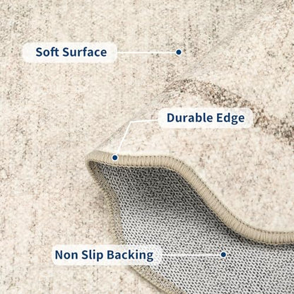 GarveeHome Scalloped Washable Small Round Rug 3 ft Non-Slip，Beige | Round Area Rugs, Nursery Rug, Soft Solid Beige Circle Low Pile Stain Resistant Carpet for Bedroom Entryway Kitchen Bathroom - color: Beige, size: 3' x 3' (Round)