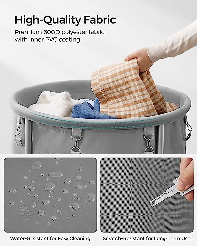 SONGMICS Laundry Basket, Rolling Steel Frame with 2 Locking Wheels, 190 L | Heavy-Duty Laundry Hamper Cart with Removable Bag, Gray and Metallic Silver, URLS001G01 - color: Gray + Metallic Silver, size: 190 L (1-Section)