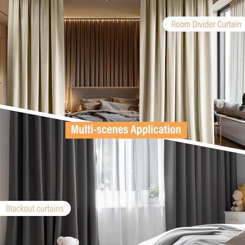 Room Divider Curtains with Flexible Ceiling Curtain Tracks Set,100% Blackout Floor to Ceiling Curtains Patio Sliding Door Curtains (Black Drape & Black Rail W 10 × H 9 FT) - color: Black, size: 120"W x 108"L (Pack of 1)