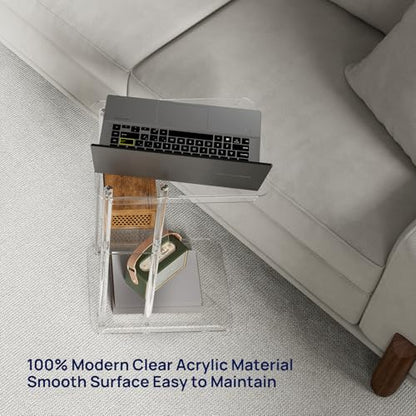HMYHUM Clear Acrylic Side Table, C Shaped End Table for Sofa, Small Snack Tables for Living Room, Bedroom, Bathroom, 3 Tiers