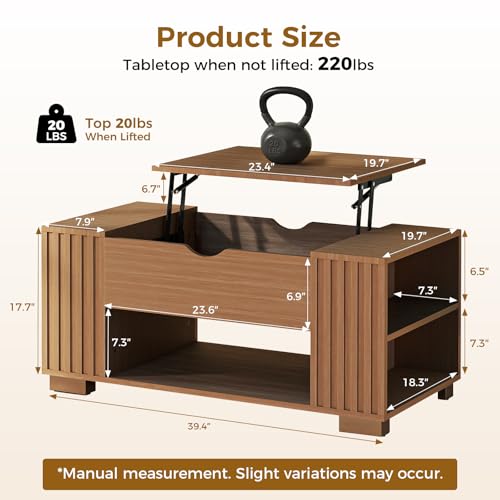 COMHOMA Lift Top Coffee Table for Living Room, 39" Center Table with Hidden Storage Compartment, Adjustable Wooden Tea Table for Small Spaces, Dark Brown - color: Dark Brown