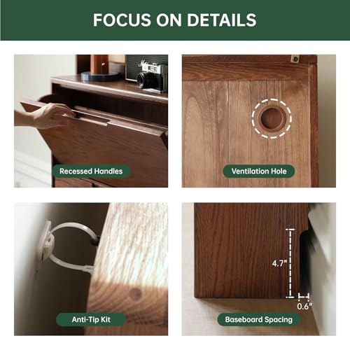Fully-Assembled Oak Shoe Cabinet with 3 Flip Drawers, Solid Wood Shoe Storage Cabinet, Narrow Shoe Organizer for Entryway, 7.9" x 33.5" x 45.7", Oak Wood, Natural (Walnut) - color: Walnut