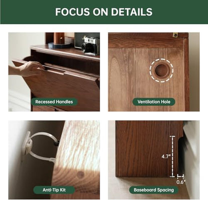 Fully-Assembled Oak Shoe Cabinet with 3 Flip Drawers, Solid Wood Shoe Storage Cabinet, Narrow Shoe Organizer for Entryway, 7.9" x 33.5" x 45.7", Oak Wood, Natural (Walnut) - color: Walnut
