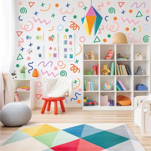 200 Pcs Geometric Wall Stickers (Irregular Lines/Triangles/Dots) - 10 Sheet Waterproof Removable Decals for Kids Room, Classroom, Nursery & Home Decor - Multi-Color DIY Art Decoration - color: Irregular Lines