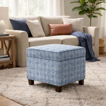 HomePop 18" Classic Square Storage Ottoman - Blue Indigo Print - color: Blue Indigo Print