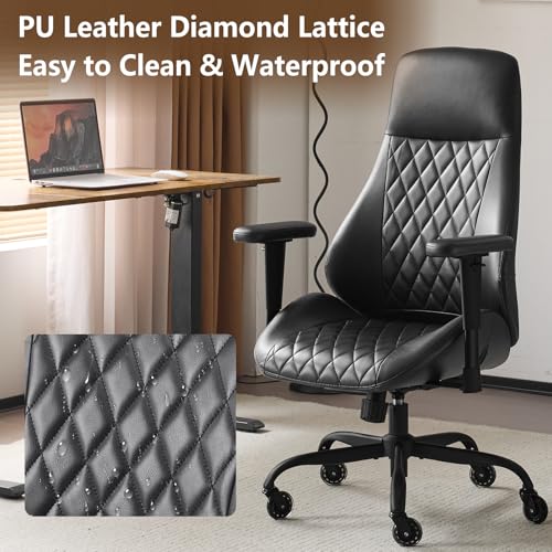 YFO Home Office Desk Chair High Back Office Rubber Chair Casters Ergonomic Computer Chair with Lumbar Support Adjustable Height Rolling Swivel Chair Executive Task Armrests, Black PU - color: Black, size: High Back