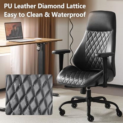 YFO Home Office Desk Chair High Back Office Rubber Chair Casters Ergonomic Computer Chair with Lumbar Support Adjustable Height Rolling Swivel Chair Executive Task Armrests, Black PU - color: Black, size: High Back