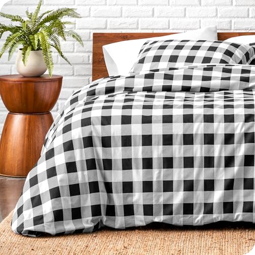 Bare Home Flannel Duvet Cover Set Twin/Twin XL, Buffalo Plaid - White/Black | 100% Cotton, Velvety Soft, Heavyweight, Premium Flannel, Double Brushed, Includes Sham Pillow Cover - color: 13 - Buffalo Plaid - White/Black (No Comforter), size: Twin/Twin XL