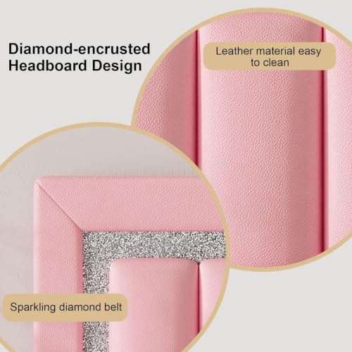 HOMBCK Twin Bed Frames with Faux Leather Upholstered Headboard | Twin Bed Frame with Diamond Vertical Design, No Box Spring Needed, Under Bed Storage, Easy Assembly, Pink - color: Pink, size: Twin