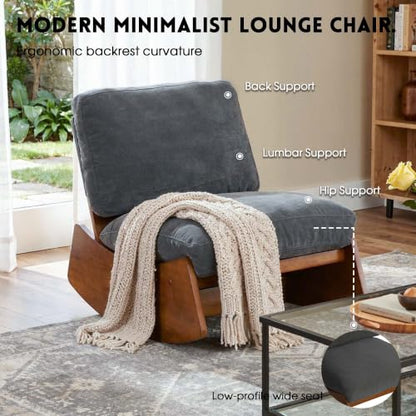 Armless Rocking Chair, Upholstered Glider Lounge Chair, Dark Gray | Comyf Chenill, Curved Solid Wood Base, for Living Room, Bedroom - color: Dark Gray
