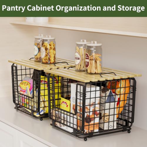2 Pack Stackable Potato Onion Bins, Pantry Organizers and Storage | Wire Basket with Breathable Design for Garlic Fruits Vegetables Storage, Kitchen Counter Organizer - color: 2pack-black