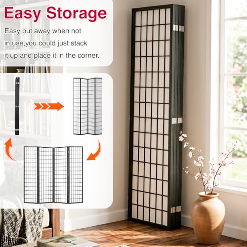 Room Divider,4 Panel Folding Privacy Divider Portable Room Separating Dividers Asian-Style Screen Wall Wood Dividers Tall Freestanding Partition Screen White - color: White