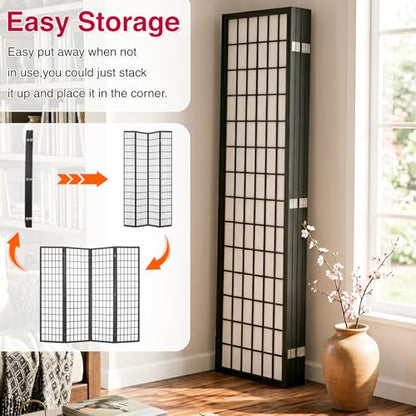 Room Divider,4 Panel Folding Privacy Divider Portable Room Separating Dividers Asian-Style Screen Wall Wood Dividers Tall Freestanding Partition Screen White - color: White