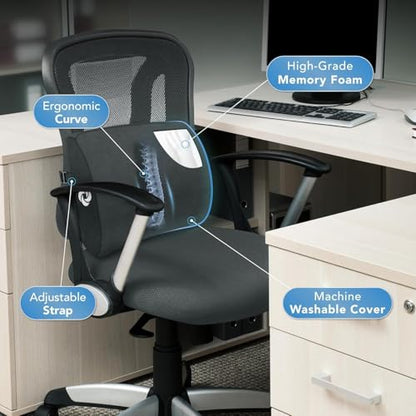 Samsonite Lumbar Support Pillow for Office Chair and Car Seat, Perfectly Balanced Memory Foam, Versatile Use Lower Back Cushion, Black Plush - color: Black Plush
