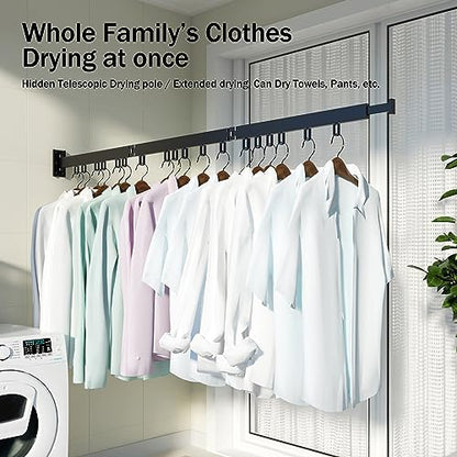 HEILAIYI Clothes Drying Rack,Laundry Drying Rack,Wall Mounted Clothes Rack,Laundry Rack Wall Mount,Folding Retractable Collapsible Drying Rack Clothing (Three-Poles,Loop Shape Hooks) - size: Black/Loop-Shape Hooks