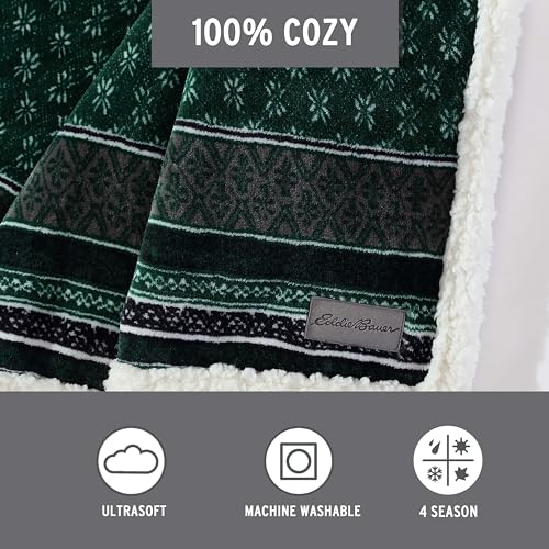 Eddie Bauer - Throw Blanket, Brushed Fleece & Plush Sherpa Soft Bedding, Blanket for Couch & Bed (Fair Isle Green, 50" x 60") - color: Fair Isle Green, size: 50" x 60"