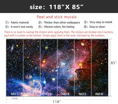 YIHWM-Peel and Stick Galaxy Wallpaper Universe Planet Starry Sky wall Mural | Tear-resistant,with a substantial feel;Will not be damaged during repositioning.Boy's Room,kids room wallpaper.M-118"x85" - color: Yh12, size: 118"x85"