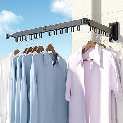 HEILAIYI Clothes Drying Rack,Laundry Drying Rack,Wall Mounted Clothes Rack,Laundry Rack Wall Mount,Folding Retractable Collapsible Drying Rack Clothing (Three-Poles,Loop Shape Hooks) - size: Black/Loop-Shape Hooks