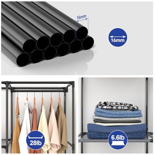 Gray Cover Portable Closet with 6 Shelves & 2 Hanging Rods | Wardrobe closet easy to assemble. Good storage functionality for basic needs. 34.6"×17.7"×66.1". Bedroom, dorm, apartment. - size: Medium