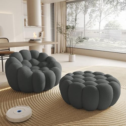 Modular Sectional Sofa,Bubble Couch Set,1 Seater+ Ottoman,Modern Upholstered Bean Bag Sofa Couch Mesh Fabric Lazy Floor Chair Living Roon Sets (Dark Gray) - color: Dark Gray, size: 48"+42"