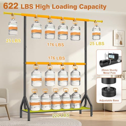 Double Rod Clothing Rack Load 622 LBS, Heavy Duty Clothes Rack for Hanging Clothes, 82.68 inch High Garment Rack with Sotrage Shelves, Metal Clothing Hanger Closet Wardrobe Organizer (Black) - color: Black