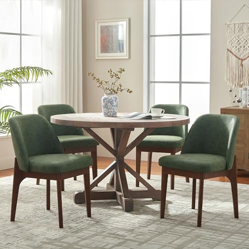 VKNOW Dining Chairs Set of 4, Faux Leather Wooden Kitchen Chairs, Green | Modern Upholstered Side Chair with Rubberwood Legs for Kitchen Dining Room Restaurant, No Wobble - color: Green, size: Set of 4
