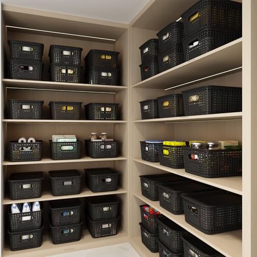 ORGIDOL Plastic Storage Basket with Lids 10 Pack Stackable Black Storage Bins Containers with Lid, Decorative Storage Boxes for Organizing Shelves, Drawers, Playroom, Classroom, Office, Closet - color: Black, size: 10 Pack