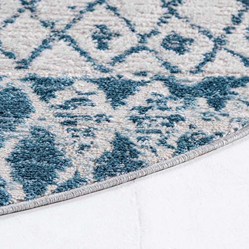 Rugs.com Leipzig Collection Round Rug – 3 Ft Round Blue Low-Pile Rug Perfect for Kitchens, Dining Rooms - color: Blue, size: 3 feet 3 inches Round