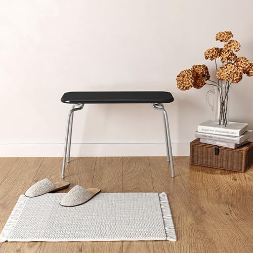 Small Wood Bench, 24" End of Bed Benches, Armless Entryway Bench with Metal Legs & Safety Rounded Corners, Entryway Benches for Dining Table, Small Space, Apartment - color: Black, size: 24"L x 10"W x 17.7"H