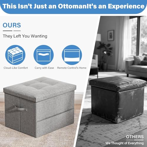 Dayacoco Storage Ottoman Foot Rest Stool, Holds Up to 350lbs, 43L, Foldable | Small Ottoman with Storage, Foot Rest Stool with Thicker Foam Padded Seat, 17x13x13in, Drak Gray