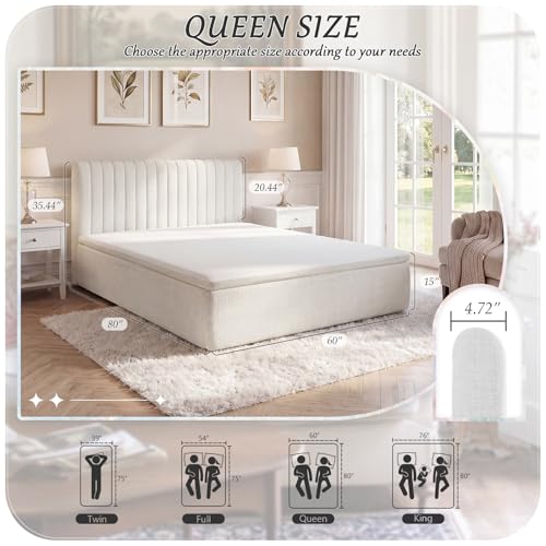 Queen Compression Bed Boneless Bed Frame with Mattress and Headboard - color: Off White, size: Queen