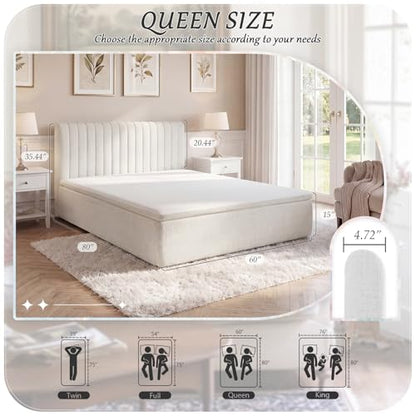 Queen Compression Bed Boneless Bed Frame with Mattress and Headboard - color: Off White, size: Queen