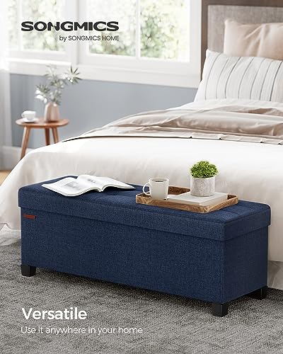 SONGMICS Storage Ottoman Bench, Foldable Foot Rest with Legs | End of Bed Bench, Storage Chest, 43.3 x 15 x 15.8 Inches, Load up to 661.4 lb, Midnight Blue, MELISA Collection ULSF018I01 - color: Midnight Blue, style: without Flipping Lid