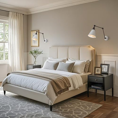 JONATHAN Y Rover 1-Light Wall Sconce 7", White/Oil Rubbed Bronze, Set of 2 | Adjustable Arm, Hardwired Bedside Reading Swing Arm, Farmhouse Cone Shade, Metal Hardwired Indoor Fixture, LED Bulbs Included - color: White/Oil Rubbed Bronze, size: Set of 2
