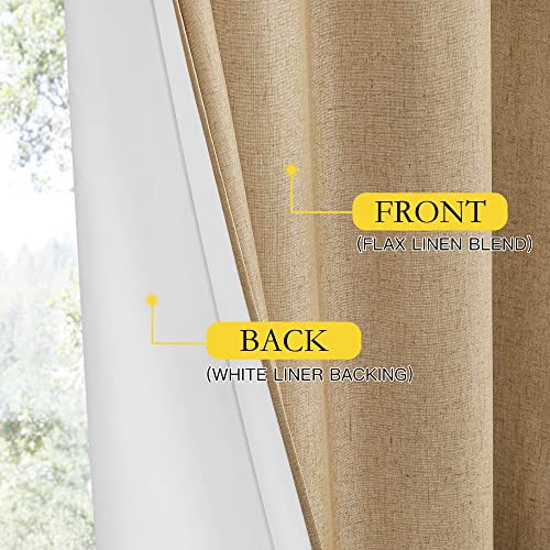 NICETOWN 100% Absolutely Blackout Linen Curtains with Thermal Insulated White Liner, Camel, 34" Wide by 48" Long, 2 Pieces, Linen Blend Window Drapes Privacy Window Treatments for Bedroom/Kids Room - color: Camel, size: 34"W x 48"L (Pack of 2)