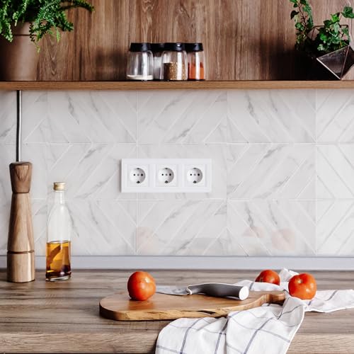 STICKGOO Herringbone Peel and Stick Backsplash, White Marble, 10 Sheets | 12.6 x 9.7 in, Thicker Rectangular Vinyl Stick-On Wall Tiles, Easy Alignment, Waterproof, Easy to Clean, Kitchen/Bathroom - color: White Marble, size: Pack of 10