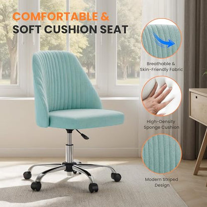Simple Deluxe Armless Office Desk Chair, Modern Cute Swivel Vanity Chair Comfy Home Office Chairs with Wheels Height Adjustable Rolling Computer Task Stools for Living Room, Make-up, Bedroom, Teal - color: Teal